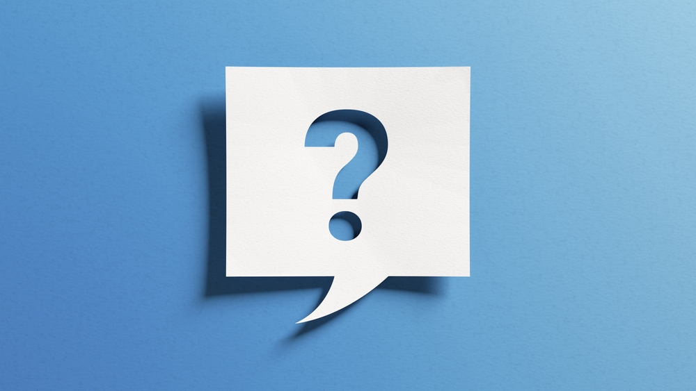 Plain blue image with a white question mark.